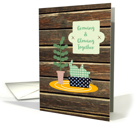 Two Pots of Plants Wood Background in New Home card (1490180)