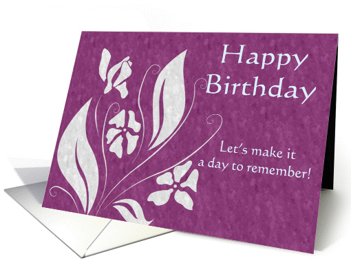 White Flowers on Purple Happy Birthday card (838454)