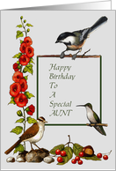 Happy Birthday To A Special Aunt, Nature Border With Birds And Flowers: Art card