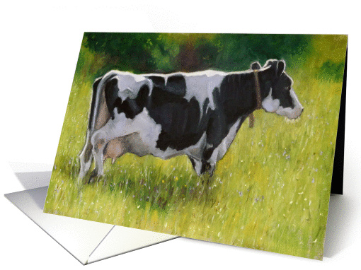 Holstein Cow in Sunny Pasture: Blank Inside: Oil Pastel... (1039761)