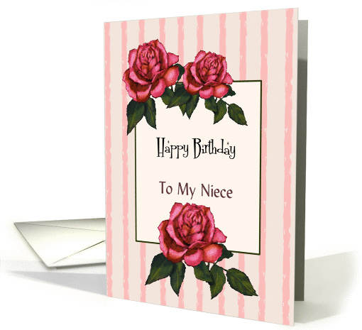 Happy Birthday To My Niece: Pink Roses: Color Pencil Art card