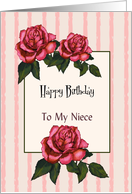 Happy Birthday To My Niece: Pink Roses: Color Pencil Art card