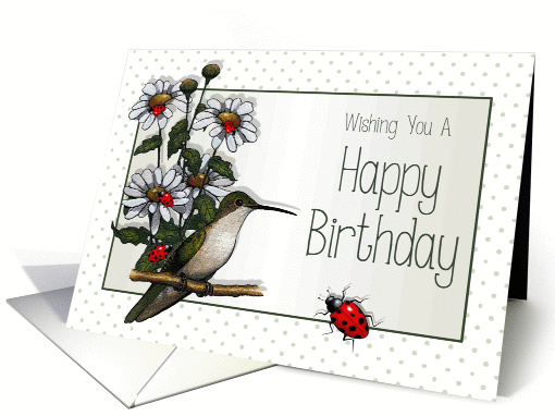 General Birthday, Ladybugs, Hummingbird, Daisies: Original Art card