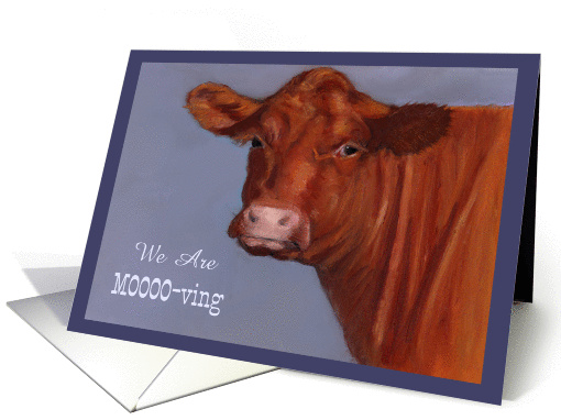 Moving Announcement: Red Cow in Oil Pastel, Mooo-ving, Humor card