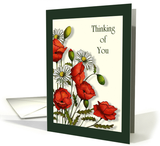 Thinking of You, General, Poppies and Daisies, Original Art card