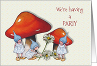 Party Invitation for Girls, Fantasy Art, Toadstools, Gnomes, Daisies card