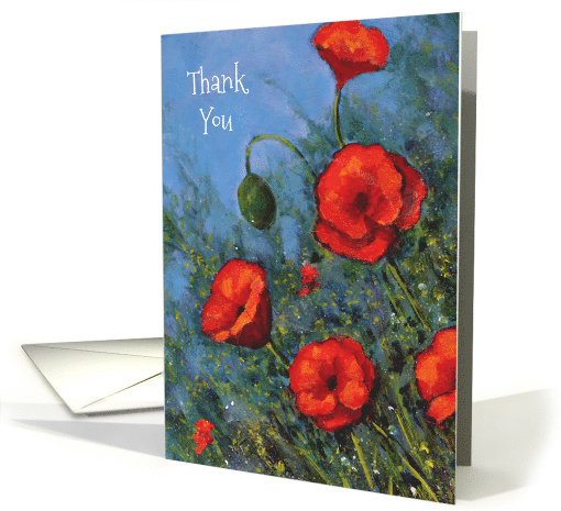 General Thank You, Red Poppies, Original Painting, Floral Art card