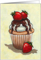 Cupcake with Strawberries, Painting, Blank Inside, All Occasion card