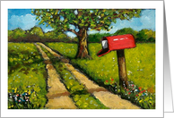 Thank You To Mail Delivery Person, Painting of Red Rustic Mailbox card