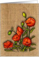 All Occasion, Red Poppies on Burlap, Blank Inside Floral Art card