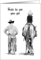 Goodbye, Leaving, Cowboy Walking with Girl on Horse, Going Away card