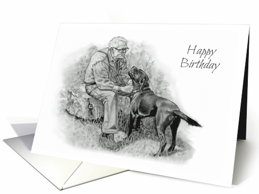 Happy Birthday, Elderly Man With Dog, Pencil Drawing,... (1621950)
