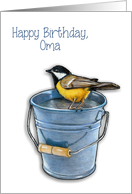 Happy Birthday, Oma, Bird on a Pail, Color Pencil, Grandmother card