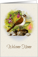 Welcome Home from Hospital Bird with Ladyslipper Flowers, Nature card