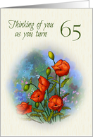 Happy Birthday, Turning 65 Sixty-five, Painting of Red Poppies Flowers card