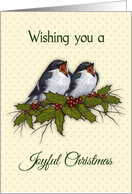 Joyful Christmas With Songbirds Singing, Holly and Berries and Twigs card
