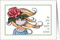Coronavirus, Back To School Girl With Polka-Dotted Mask, Pink Rose card