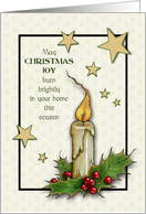 General Christmas Joy Burn Brightly Flaming Candle Stars Holly Berries card