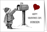 Happy Valentine’s Day to Grandson with Little Boy at Rural Mailbox card
