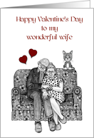 Happy Valentine’s Day to Wife Elderly Couple Snuggling on Love Seat card
