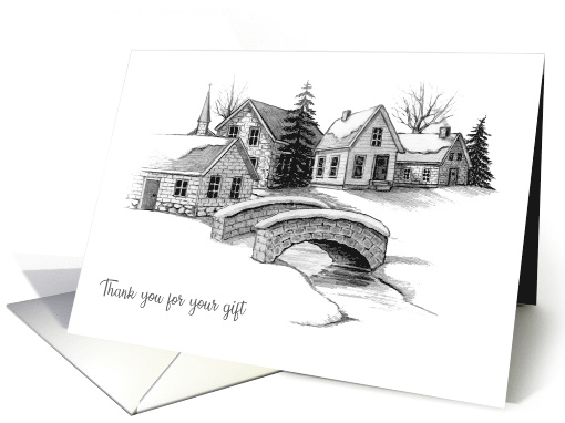 Thank You For Gift with Pencil Drawing of Quaint Village... (1665536)