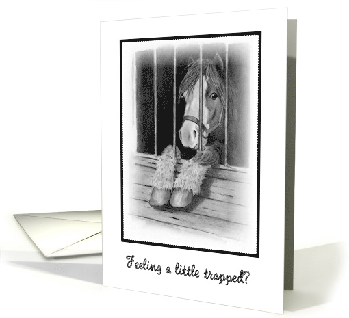 Encouragement Feeling a Little Trapped Humor Cute Pony in Stall card