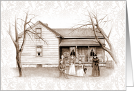 Any Occasion Blank Inside Drawing of Old Farm House with People card