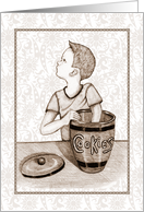 Any Occasion Blank Inside Drawing of Boy Stealing Cookies Sepia Art card