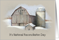 National Reconciliation Day with Peaceful Scene of Old Barn in Winter card