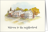 Welcome to the Neighborhood with Watercolor Art of Row of Houses card