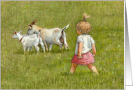 Any Occasion Blank Inside with Toddler Girl Running After Goats Art card