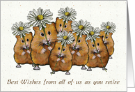 Happy Retirement From All Of Us with Group of Cute Hamsters Daisies card