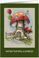 General Party Invitation Toadstool Houses and Balloons Fantasy Art card