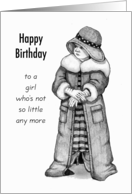 Happy Birthday for Girl with Little Girl in Dressup Clothes Pencil Art card