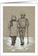 Valentine for Husband with Elderly Couple Walking Together in Snow card