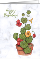 General Happy Birthday with Nasturtium Plant Flowers Illustration card