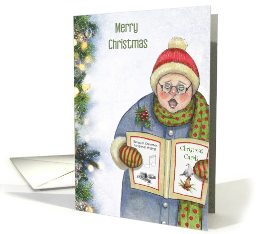 General Merry Christmas with Woman Carol Singer Holiday Spirit card