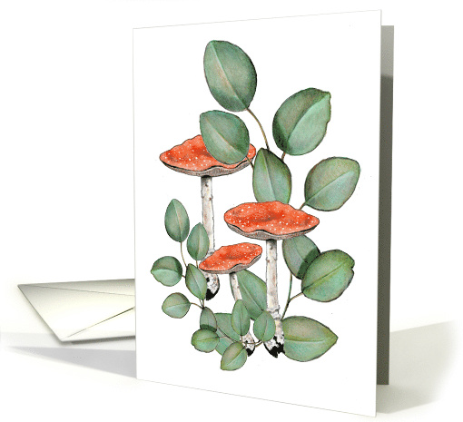 Any Occasion, Botanical Art, Mushrooms and Leaves, Hand Drawn card