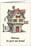 Welcome to New Home with Cute Fantasy House Illustration card