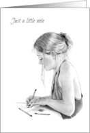 Blank, Any Occasion, Just A Little Note, Drawing of Young Girl Writing card