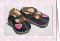 Baby Shower For Girl Baby Shoes with Pink Hearts and Pink Lace card