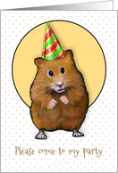 Party Invitation for Kids with Hamster Wearing Party Hat Tiny Dots card