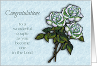 Wedding Congratulations With Three White Roses, Religious card