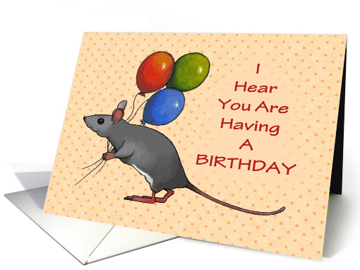 General Birthday: Illustration of Mouse Toting Colourful Balloons card