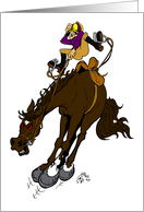 cartoon horse bucking with english rider card