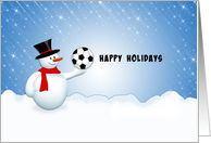 Soccer Themed Christmas Card-Snowman-Soccer Ball & Snow Scene card