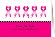 Breast Cancer Free Party Invitation-5/Five Years-Breast Cancer Ribbons card