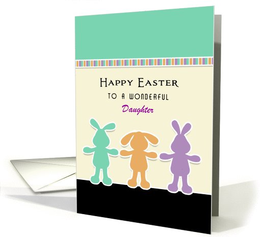 For Daughter Easter Greeting Card-Three Bunny Rabbits-Custom Text card