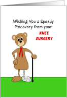 Knee Surgery Get Well Greeting Card-Bear with Leg in Cast and Cane card