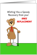 Knee Replacement Get Well Greeting Card-Bear Cast on Leg and Cane card